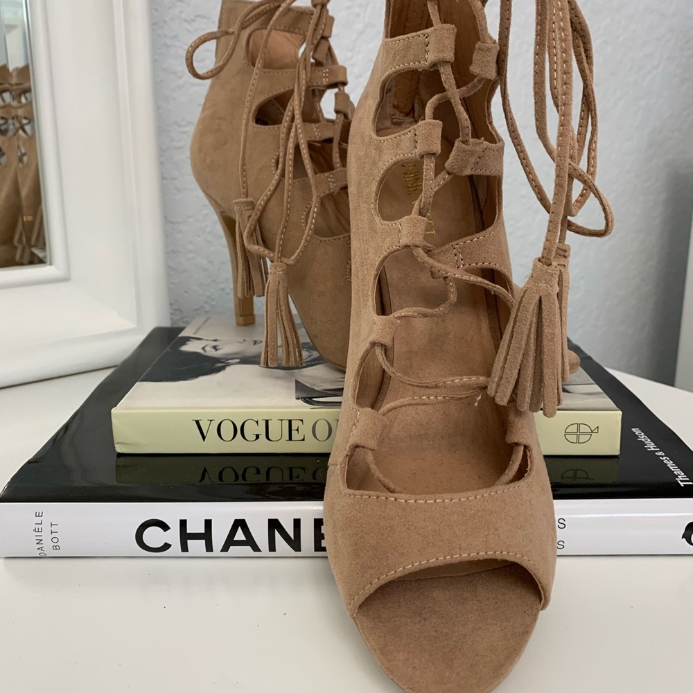 Nine West Suede Lace-Up Caged Heels